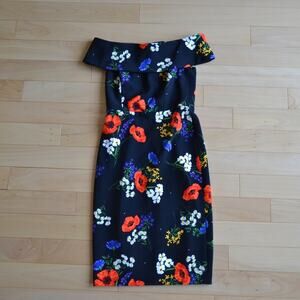Calvin Klein Off the Shoulder Sheath Dress Red Poppy Print Size 2
